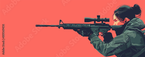 woman soldier vector flat minimalistic isolated illustration