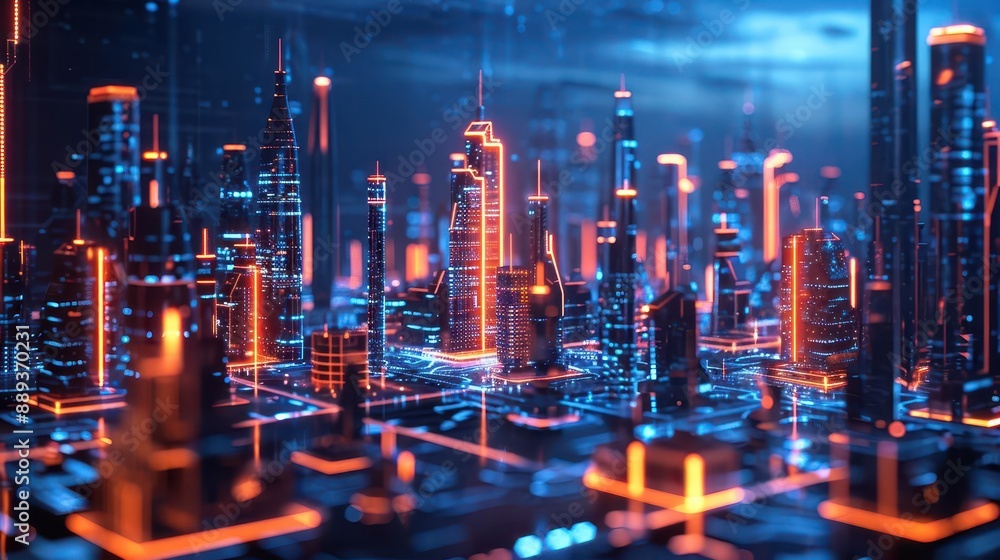 Obraz premium Holographic city shots, futuristic design, hightech urban visuals