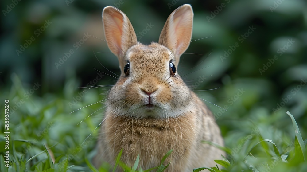 Fototapeta premium Adorable Rabbit in Lush Green Meadow