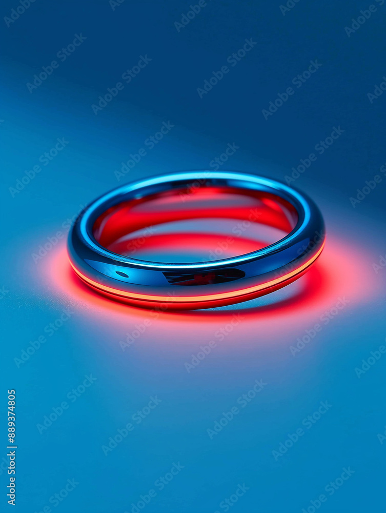 Modern biosensor ring bathed in cool neon light, a symbol of cutting-edge health and wellness technology. Modern biosensor ring bathed in cool neon light, a symbol of cutting-edge health and wellness technology.