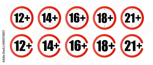 Age limit sign set. Adults content only age restriction. Censure warning age plus. Vector .