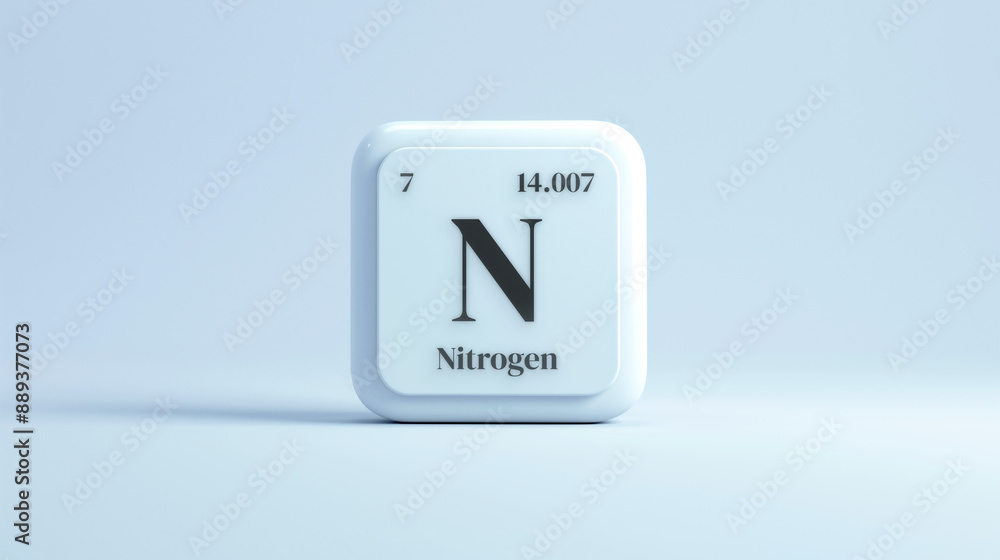 A simple icon of the chemical element Nitrogen on a white background from the periodic table elements.