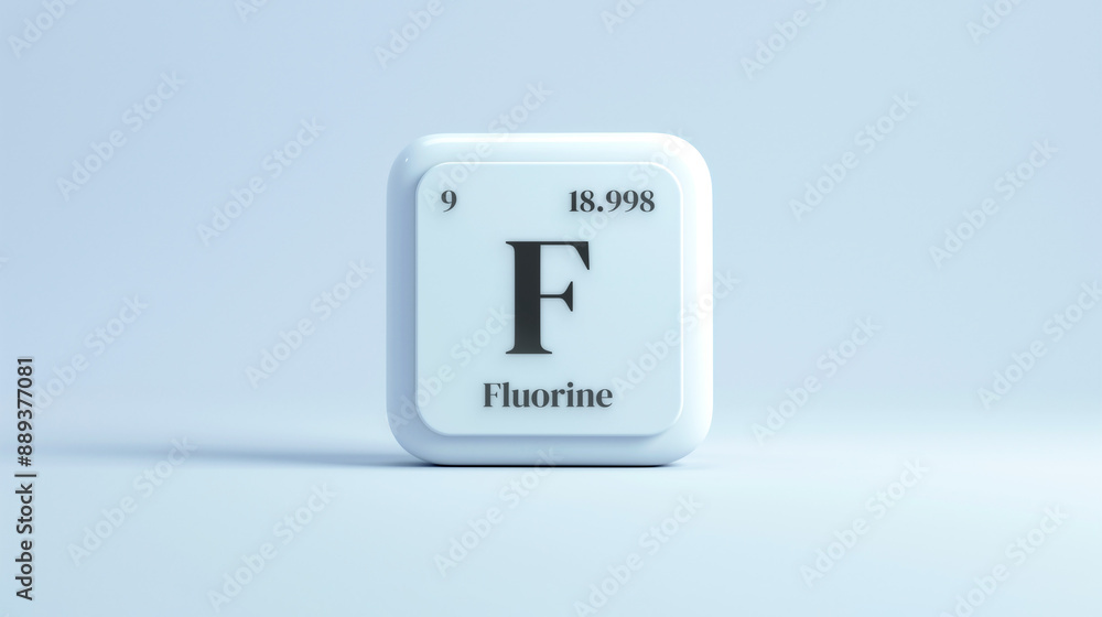 A simple icon of the chemical element Fluorine on a white background from the periodic table elements.