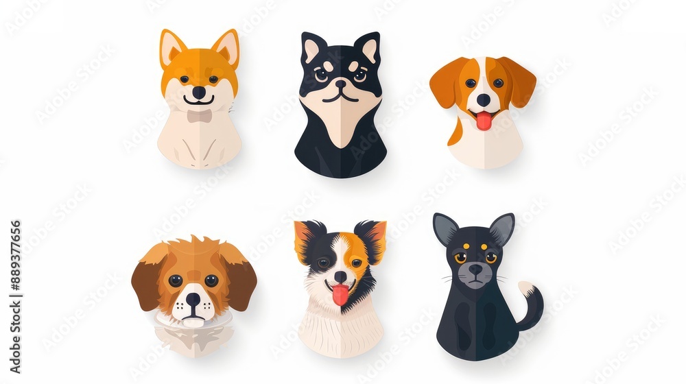 Nine sleek pet icons symmetrically arranged on white background Nine sleek pet icons symmetrically arranged on white background