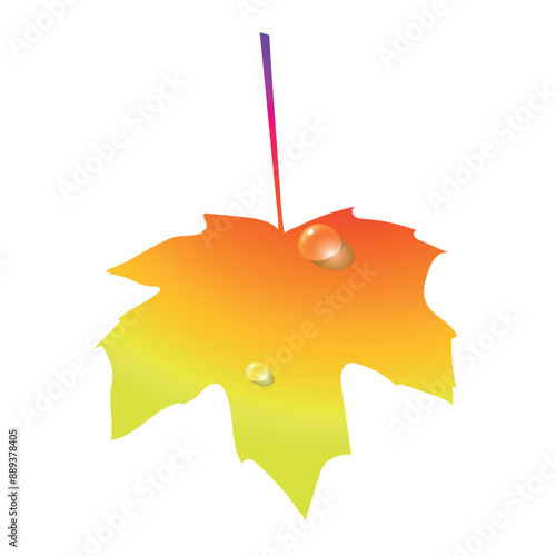 Gradient autumn leaf. Silhouette foliage maple autumnal yellow and orange colors, icon isolated on white background. Nature minimal abstract, digital art. Vector illustration Eps 10.