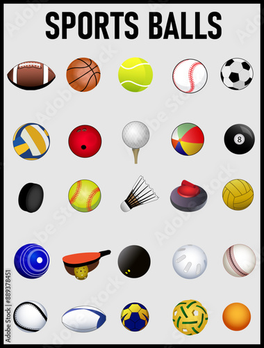 Sports balls for various sports games are a realistic vector illustration set of 25 balls.