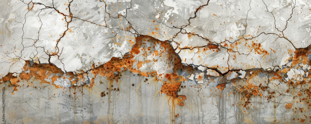 Fototapeta premium A background combining heavily rusted areas with cracked and aged marble, highlighting the contrast between the organic texture of rust and the polished finish of marble. The result is a visually