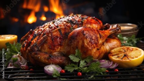 roasted chicken on the grill HD 8K wallpaper Stock Photographic Image   photo