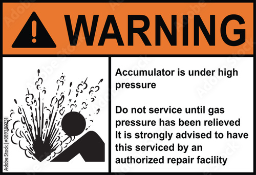 Caution: High Pressure Air. Warning accumulator is under high pressure sign with symbol. Compressed Air Lock-Out Label