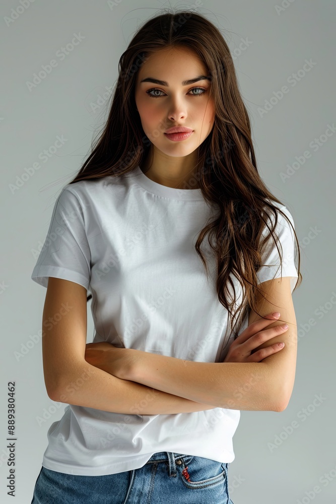 White tshirt mockup on woman model created with Generative AI White tshirt mockup on woman model created with Generative AI
