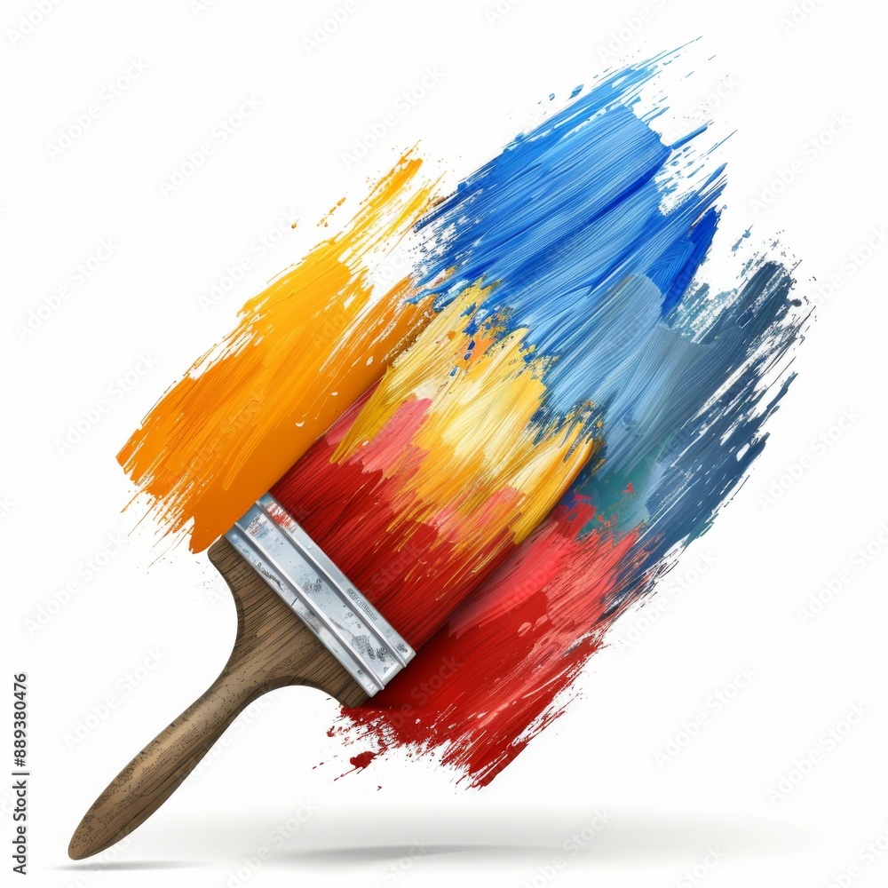 A paintbrush clipart, art element, realistic style, multi-colored, isolated on white background A paintbrush clipart, art element, realistic style, multi-colored, isolated on white background