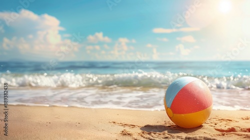 Obraz na płótnie Summer holidays background with colorful beach ball floating and copy space w salonie
