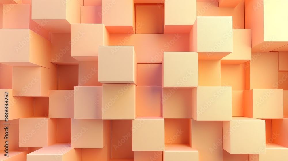 An orange and yellow futuristic background with 3D blocks of different shapes and sizes. An orange and yellow futuristic background with 3D blocks of different shapes and sizes.