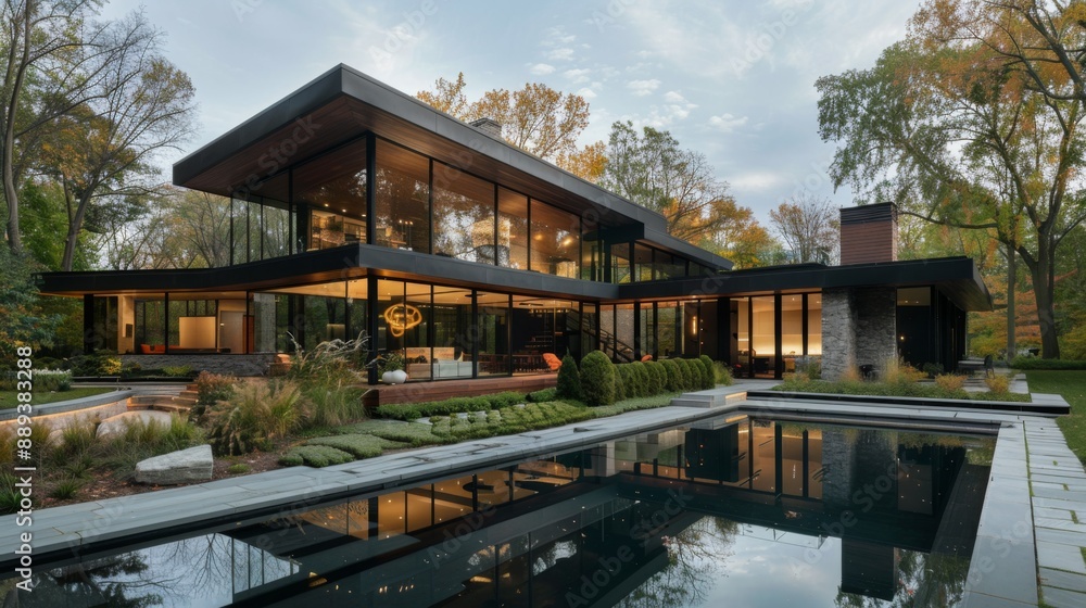 An epitome of modern luxury and geometric design, this house showcases a harmony of wood and glass materials An epitome of modern luxury and geometric design, this house showcases a harmony of wood and glass materials