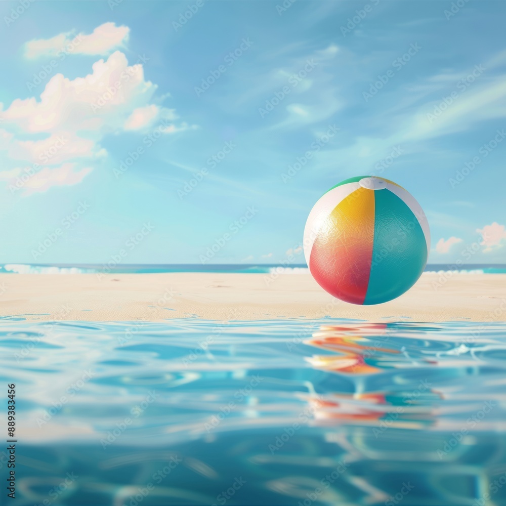 Summer holidays background with colorful beach ball floating and copy space Summer holidays background with colorful beach ball floating and copy space