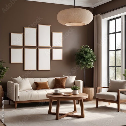Mockup frames on the wall of living room interior background, home mockup frame, frame mockup