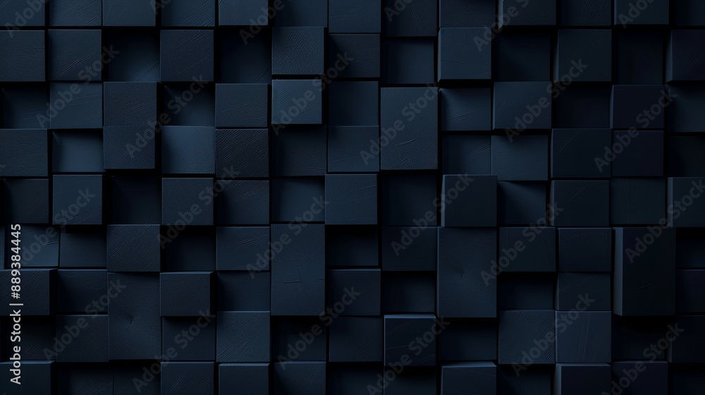 A 3D rendering of a futuristic wall background with square, polished blocks and a black, tile wallpaper. A 3D rendering of a futuristic wall background with square, polished blocks and a black, tile wallpaper.