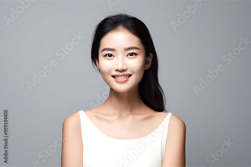 asian beauty indian beauty fresh skin long black hair in summer dress smailing in happy mode