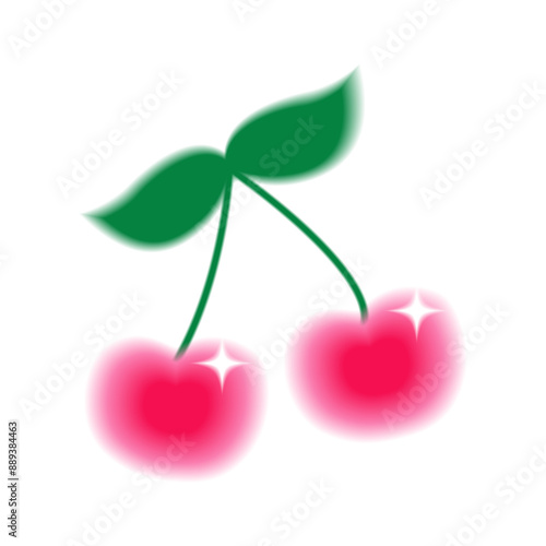 Aesthetic 2000s cherry fruit design element, icon, sticker. Soft y2k aura blur gradient illustration. Vector