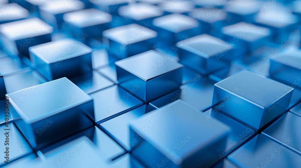 Arrangement of transparent blocks with a blue background. 3D rendering. Arrangement of transparent blocks with a blue background. 3D rendering.