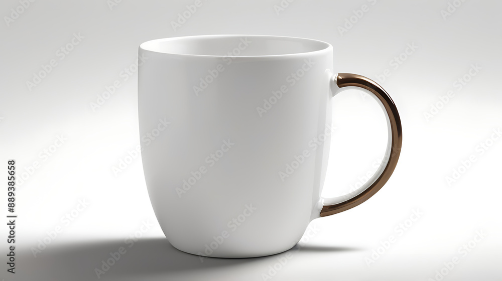 Fototapeta premium A white ceramic coffee mug on a plain white background, with a subtle shadow to add depth