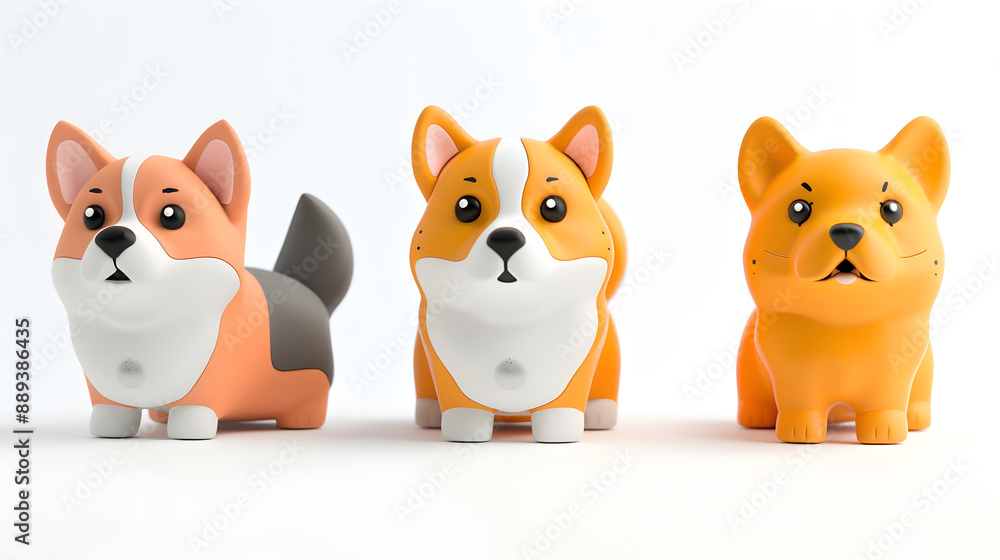 Obraz premium 3D render Corgi Welsh dog, full body, 3D, isolated white background, copy space.cute 