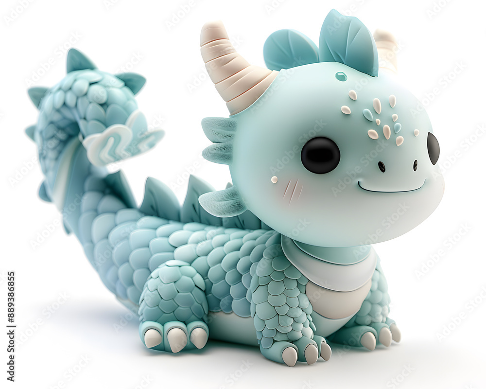 Cute Naga dragon of water small dot black eyes, pastels, 3D rendering on isolated white background Cute Naga dragon of water small dot black eyes, pastels, 3D rendering on isolated white background