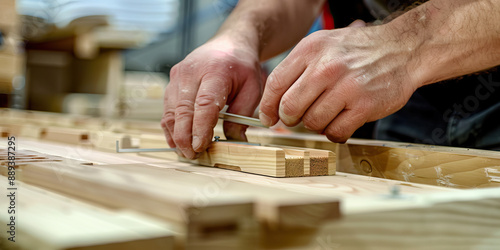 Close-up of hands assembling furniture, following detailed instructions with precision