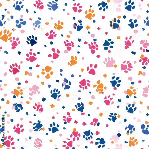 Colorful Paw Prints Seamless Pattern