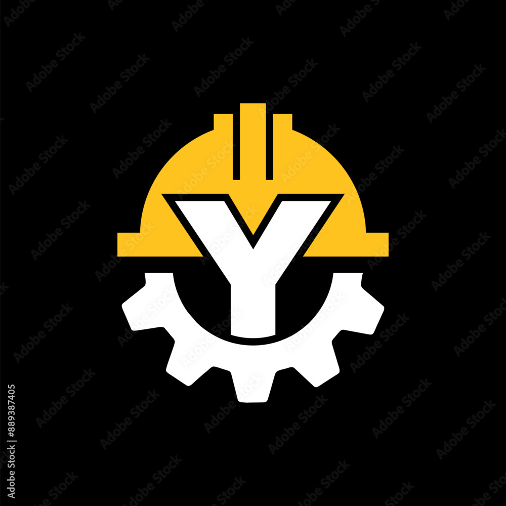 Fototapeta premium CONSTRUCTION LOGO GEAR HELMET VECTOR WITH LETTER Y