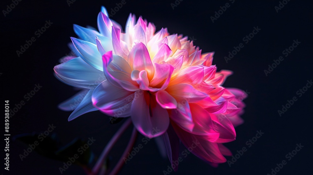 Luminous Neon Colored Flower Illuminated by UV Light Creating a Vibrant Glow Luminous Neon Colored Flower Illuminated by UV Light Creating a Vibrant Glow