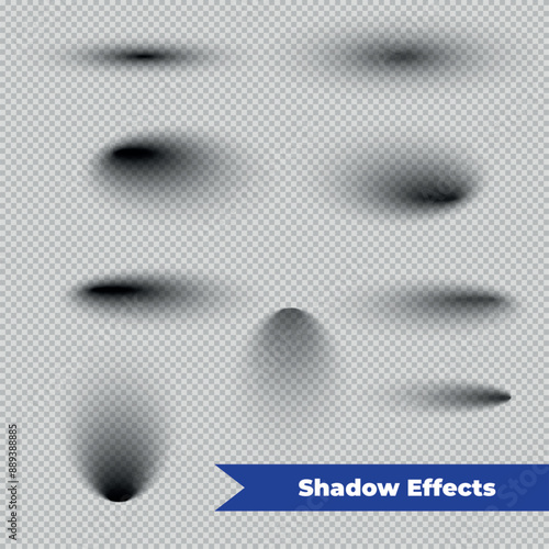 Vector shadows set on transparent background. Realistic shadow effect for design. Vector illustration.