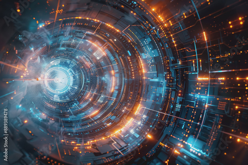 Wallpaper Mural Blue and Silver light, Explore the futuristic vistas of an abstract radial technology city. Torontodigital.ca