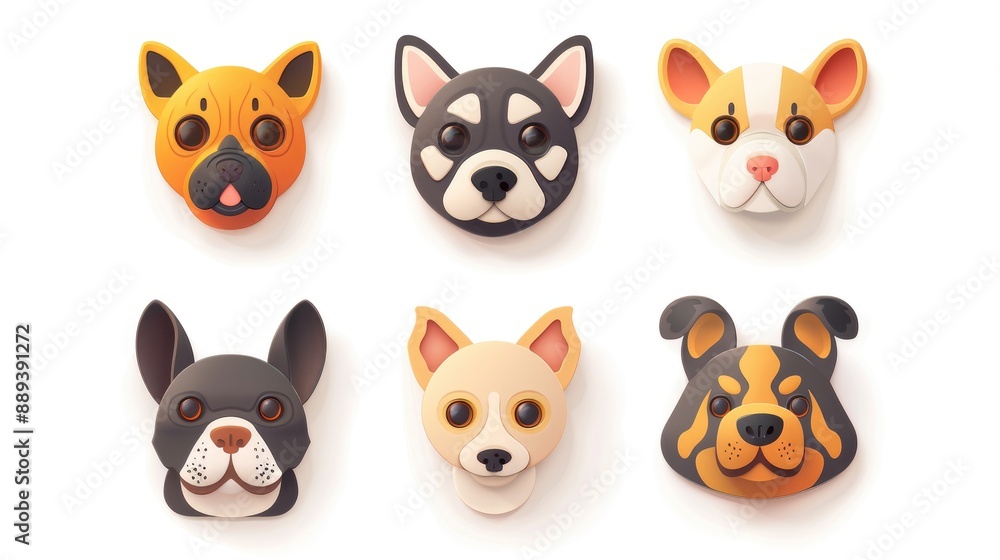 Set of 9 sleek pet icons, modern and symmetrically arranged on white background Set of 9 sleek pet icons, modern and symmetrically arranged on white background