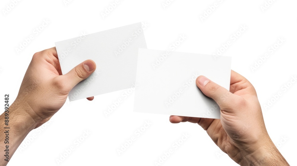 Two hands holding a piece of white paper, suitable for use in illustrations or designs Two hands holding a piece of white paper, suitable for use in illustrations or designs