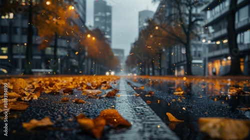 atmospheric cityscape with empty autumn