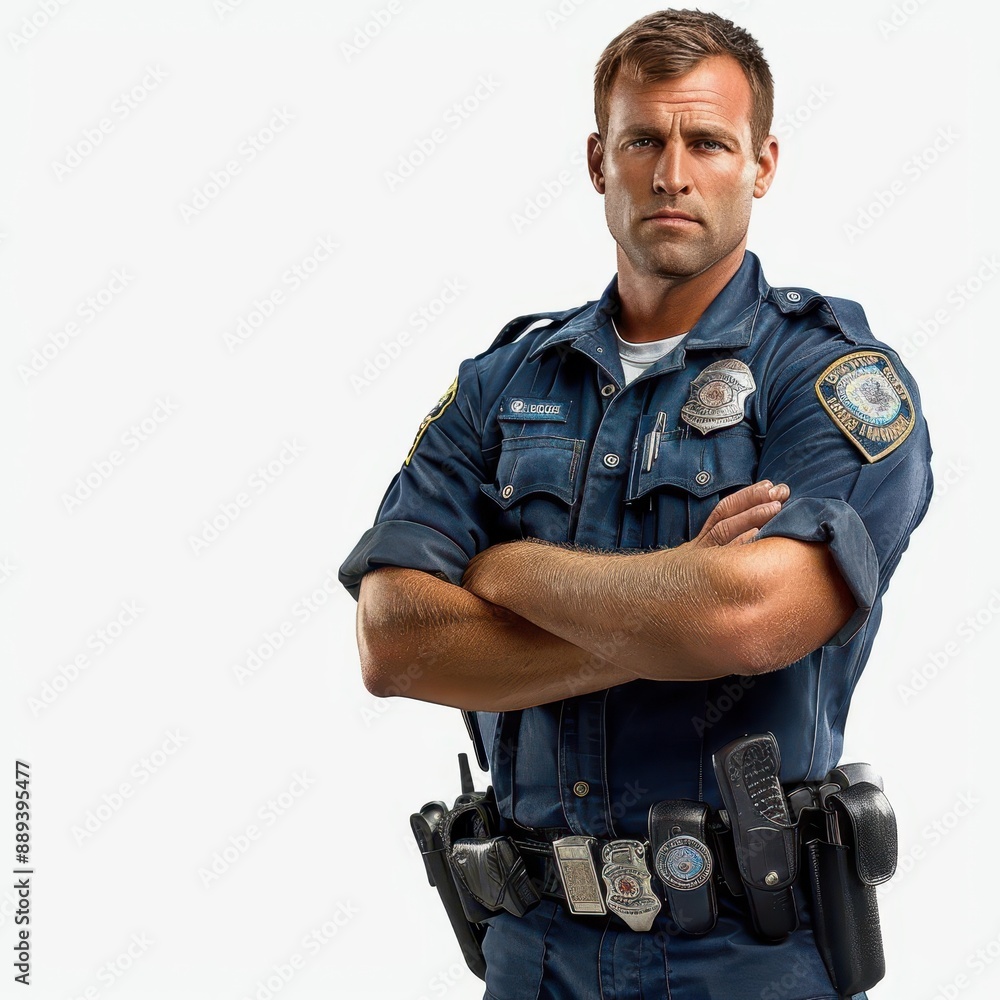 Actor portraying a police officer in uniform. Actor portraying a police officer in uniform.