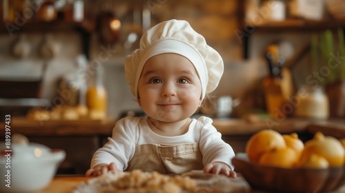 funny kid are preparing the food in the kitchen
