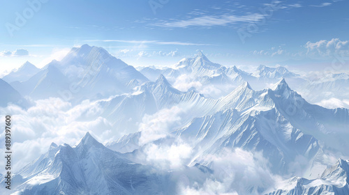 Majestic mountain range covered in snow under a vast blue sky, illustrating the beauty of nature