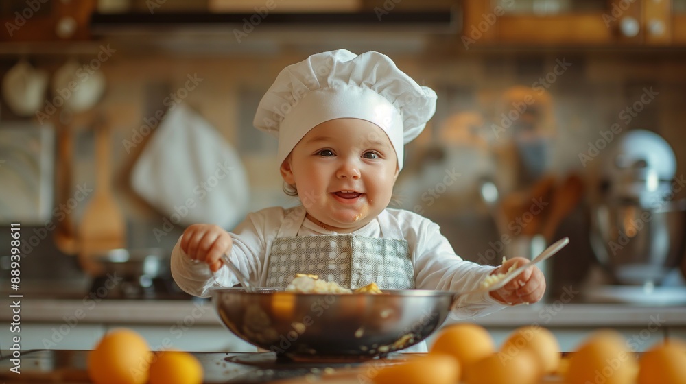 funny kid are preparing the food in the kitchen funny kid are preparing the food in the kitchen