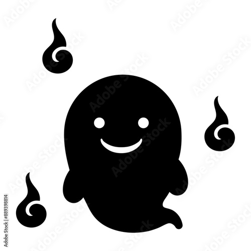 笑顔の可愛い幽霊と人魂のシルエット