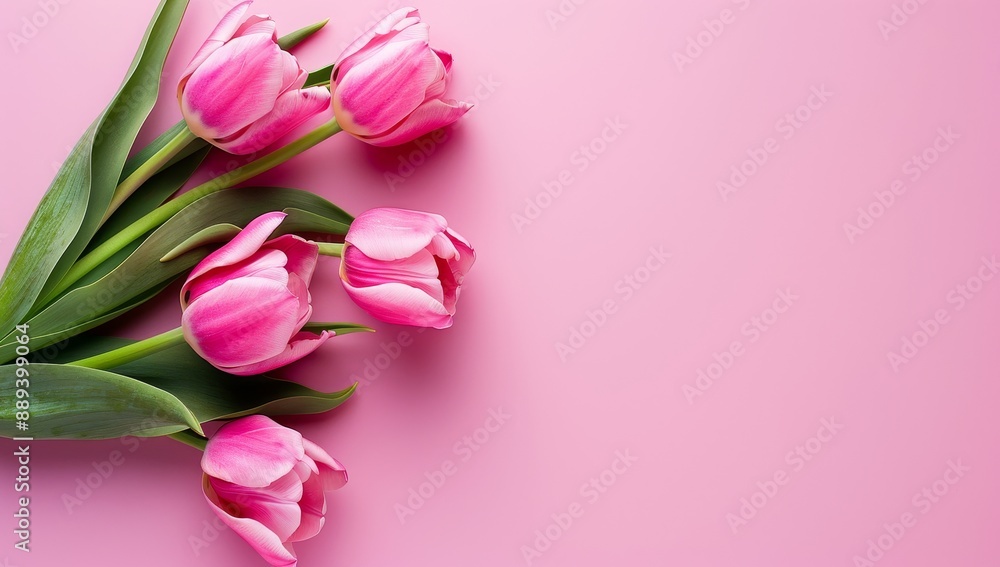 Tulips isolated on pink background, minimalistic pink wallpaper Tulips isolated on pink background, minimalistic pink wallpaper