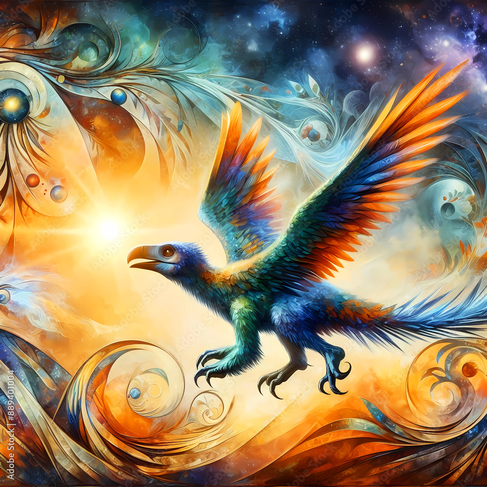 Obraz premium Whimsical Art of a Pteranodon Dinosaur Bird