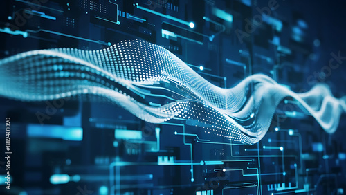 Wallpaper Mural Structured database. Abstract digital wave particle. Digital music background. Sound vibrations. Futuristic dotted wave. Big data analytics. 3D illustration of nano particles in cyberspace. Torontodigital.ca