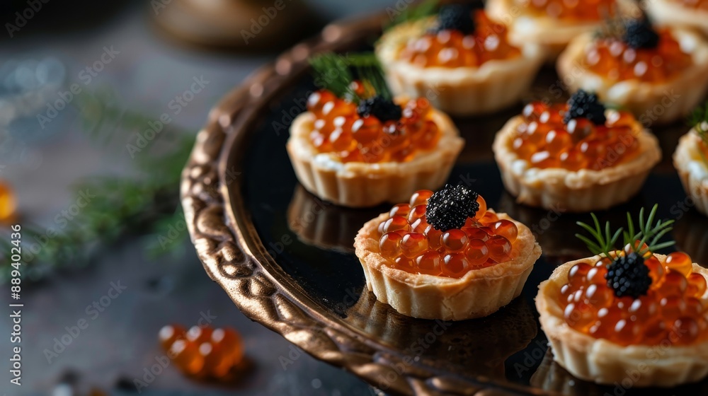 platter with multiple caviar tartlets for an elegant presentation platter with multiple caviar tartlets for an elegant presentation
