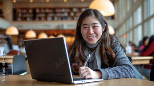 asian girl studying in a library with laptop Free Download asian girl studying in a library with laptop - GFXLoad