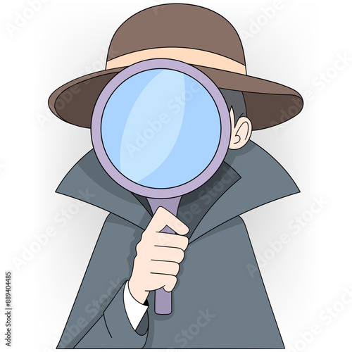 Cartoon Detective Holding Magnifying Glass, Investigative Illustration