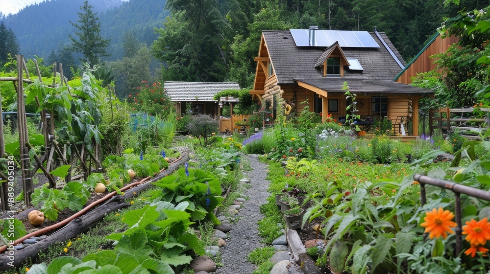 garden with a permaculture design, with plants and growing techniques that promote biodiversity generative ai garden with a permaculture design, with plants and growing techniques that promote biodiversity generative ai
