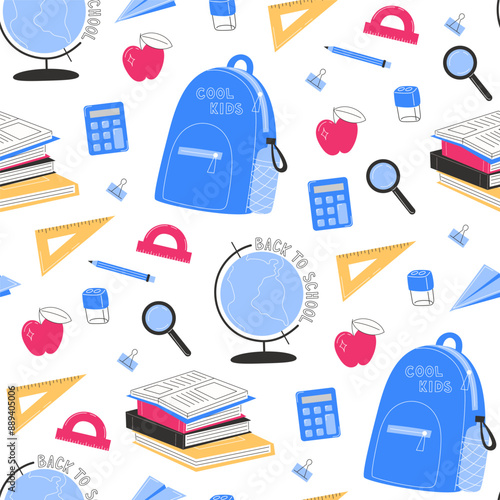 School Days Seamless Pattern with school supplies