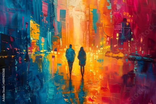 Vibrant Portrait of Friends Exploring a Colorful and Adventurous City Landscape